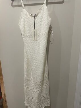 White Crochet Midi Dress with Spaghetti Straps